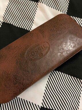 Fossil Hard Shell Glasses Sunglasses Case Brown Faux Leather 5.5"